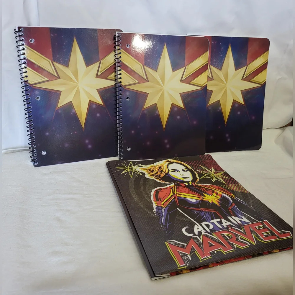 New 4 Piece Bundle Marvel Captain Marvel‎ Spiral Notebooks and Poly Folder